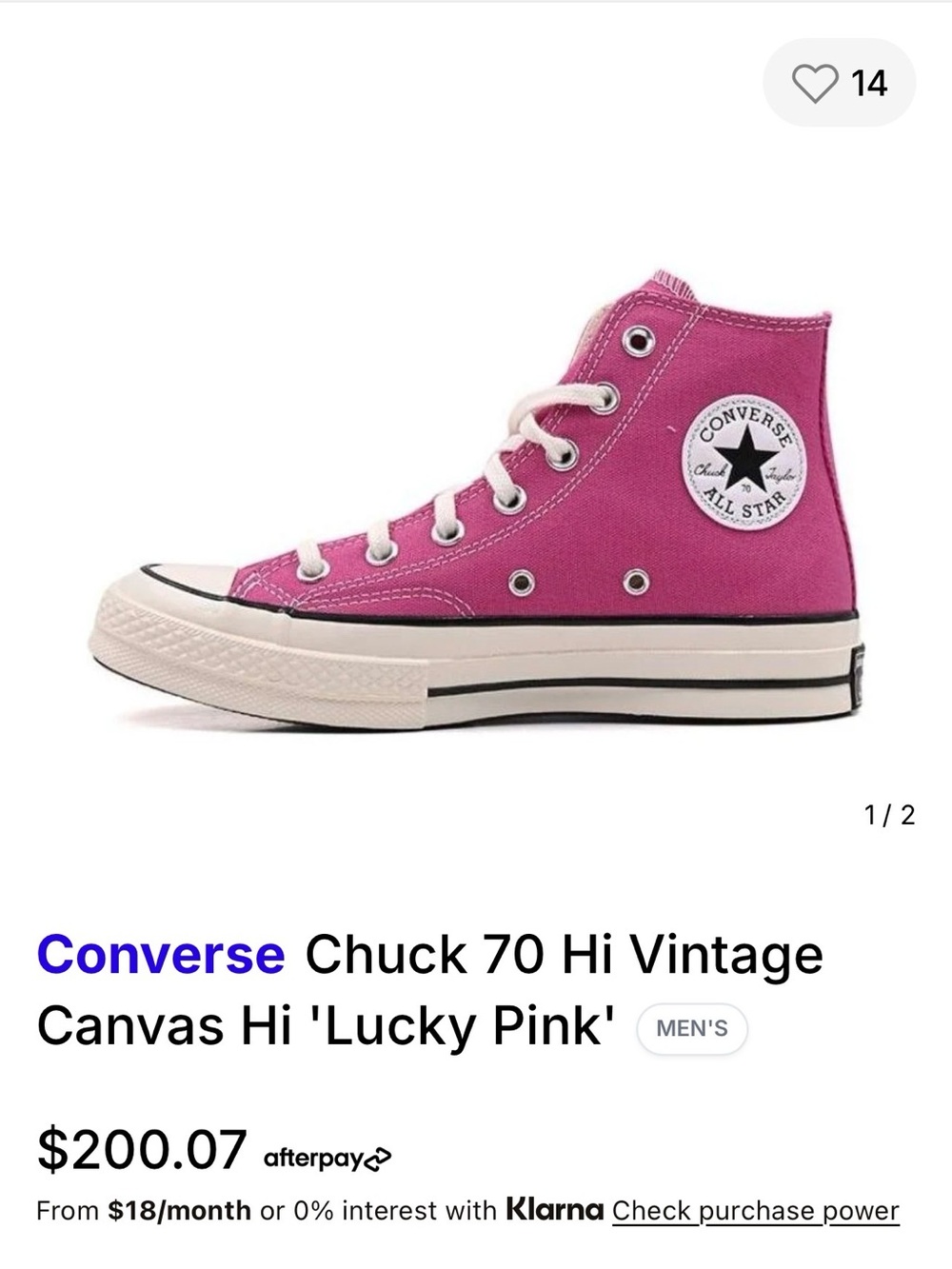 Converse Chuck 70 High Top. Lucky Pink W8
